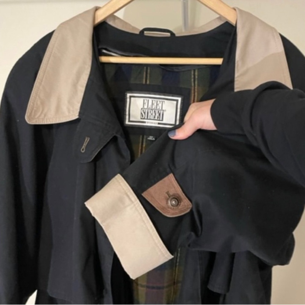 Vtg Fleet Street Black Long All Weather Trench Coat Plaid Liner Women’s Size 12P - Picture 4 of 15